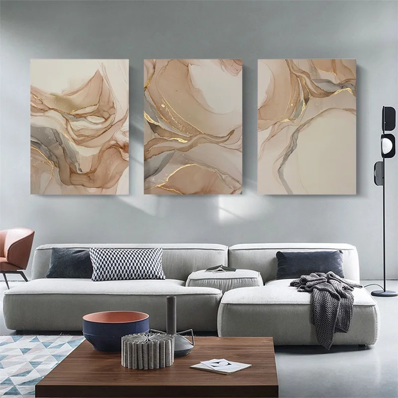 3PCS Modern Abstract Geometric Shape with Frame Canvas Painting Nordic Living Room Interior Decor Poster Wall Art Picture Decor