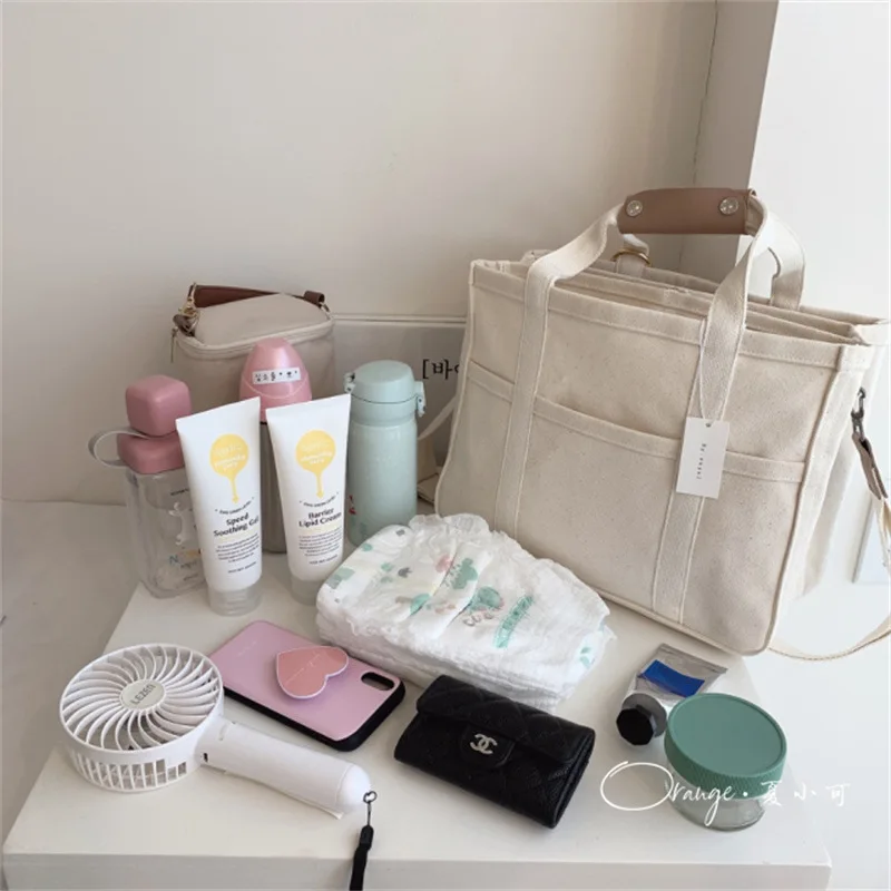 Canvas Mommy Bag Large Maternity Bag Multifunctional Mother and Baby Diaper Shoulder Crossbody Bags for Women Stroller Bag 5