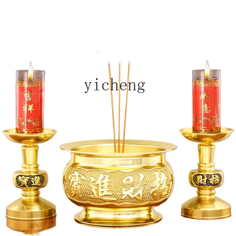 

Tqh Copper Incense Burner Pure Worship Buddha for Indoor Worship God of Wealth Integrated Worship Incense Candle Holder