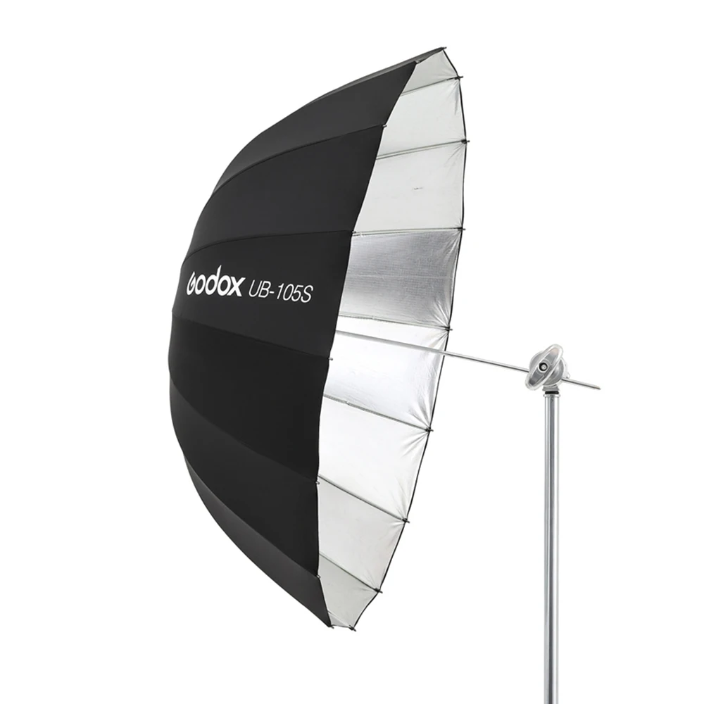 Godox UB-105S 포물선 블랙 반사 우산, 스튜디오 라이트 우산, 블랙 실버 디퓨저 커버 천, 41 인치, 105cm