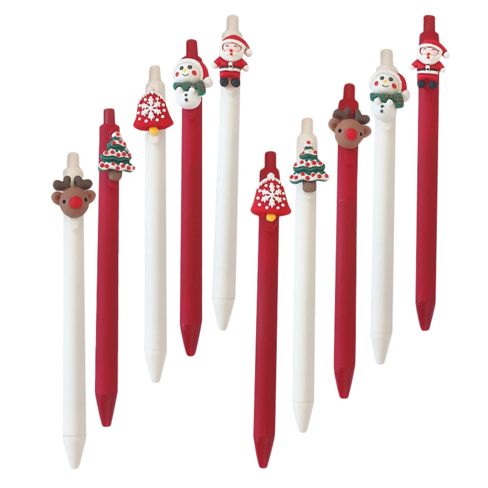10pcs Christmas Pens Cute Cartoon Santa Xmas Tree Writing Holiday Ink Pens Set For Kids Office School Party Favors Crafting