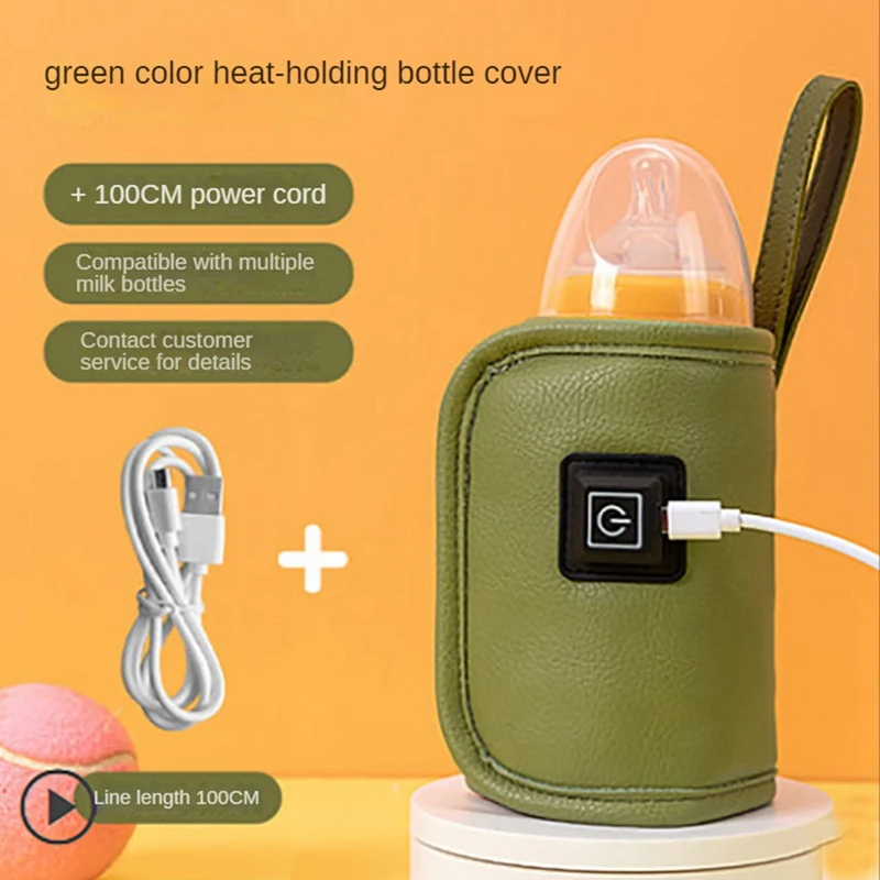 

USB Milk Water Warmer Travel Stroller Insulated Bag Baby Nursing Bottle Heater Safe for Outdoor Winter -Green