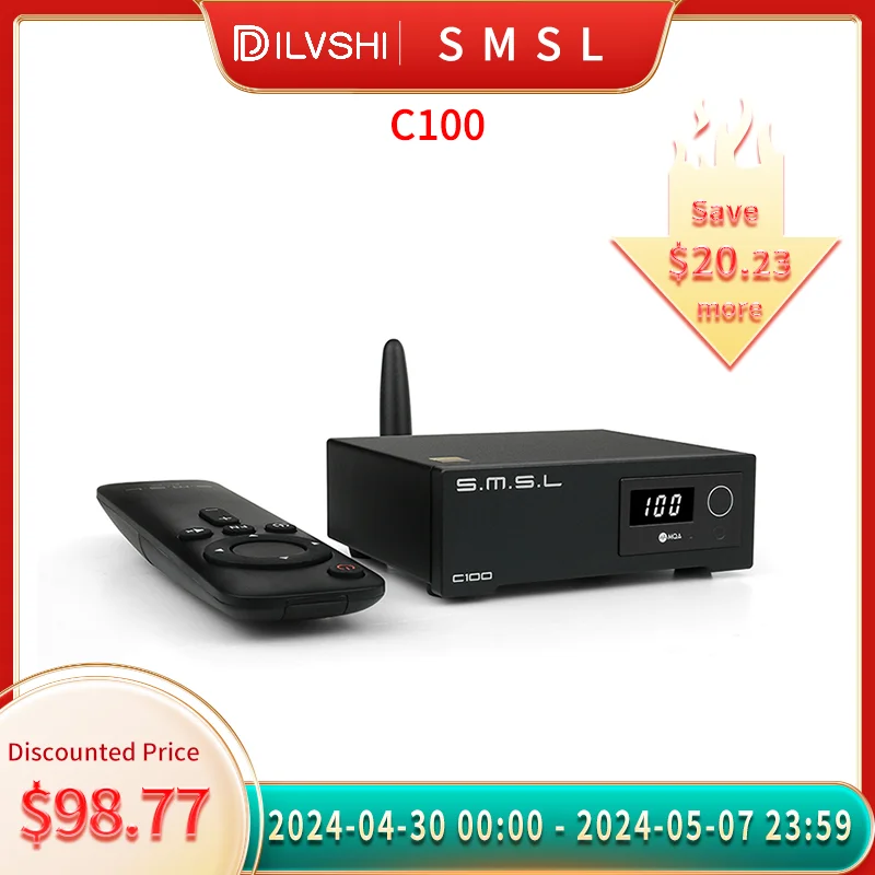 

SMSL C100 MQA USB декодер HIFI аудио DAC AK4493S декодирование XMOS XU316 32 бит 768 кГц DSD512 Bluetooth5.0 вход с дистанционным управлением