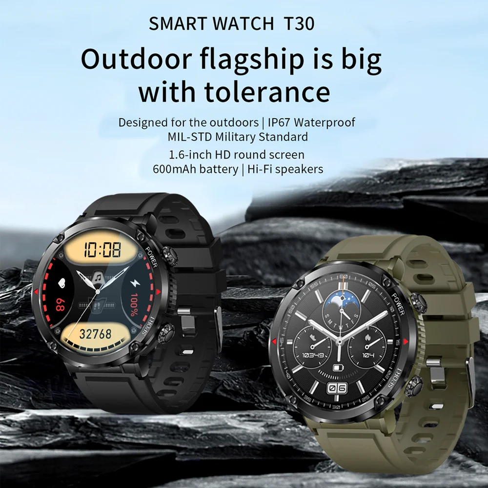 T30  Ʈ ġ IP67 1.6 ġ м Smartwatch  ɹڼ  BT5.0  ÷̾ ո 
