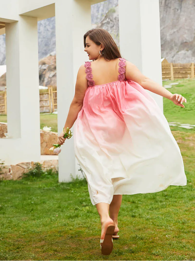 Sleeveless Big Size Dress Women Sexy Beach Floral Slip Cami Dress Gradient Pink White Plus Size Maxi Dress For Women Summer 2023