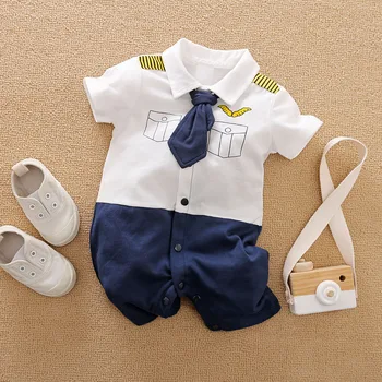 0-18Months Boys and Girls Baby Summer Short-Sleeve Romper Cute Pilot Cosplay Costume 100% Cotton Soft Comfortable 2025 Newborn 1