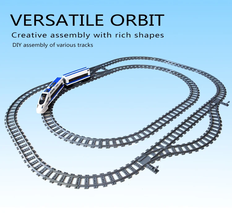 MOC Stadt Zug Rail Crossing Tracks Set Stud Lücke Triple Schalter Ziegel Bausteine Technische Erleuchten Spielzeug für kinder – Detail 5
