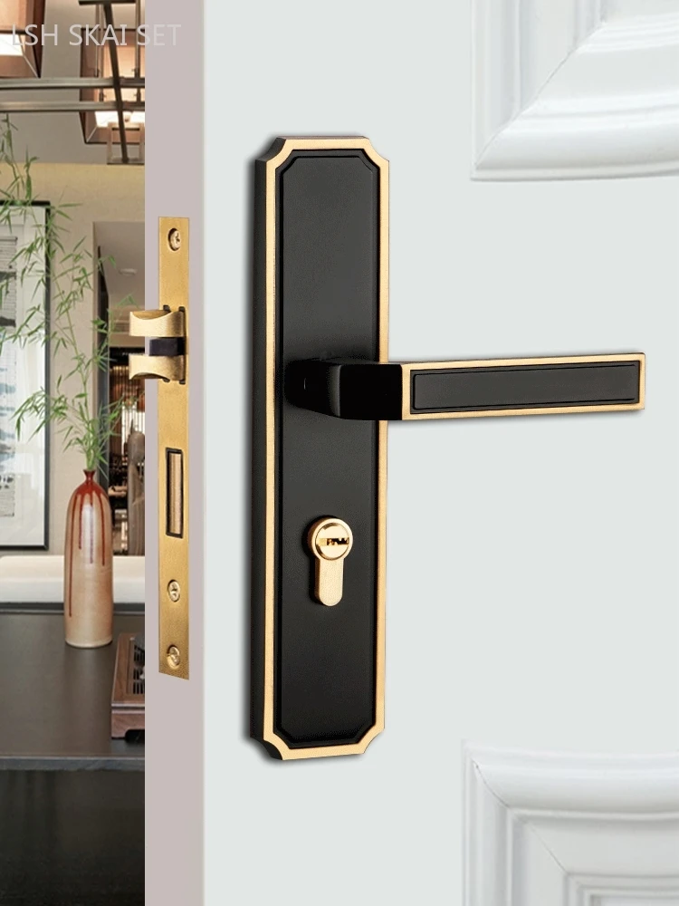 High Quality Brass Bedroom Door Lock Double-sided Handle Lock Set New Chinese Mute Security Door Lock Hardware with Key