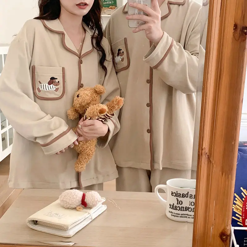 طقم بيجامة لطيف للزوجين للرجال 3XL مقاس كبير ملابس نوم نسائية مطبوعة برسوم كارتونية ملابس منزلية مريحة بأكمام طويلة ملابس منزلية