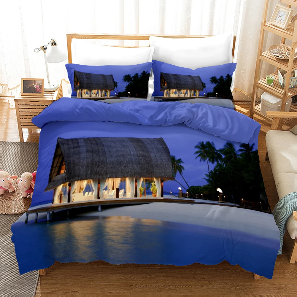 Beach Duvet Cover Set Polyester Tropical Island with The Palm Tree and Sea Beach Nature Theme Double Queen King Size Quilt Cover Sf206ef3630764634a102243e6325fdb9e