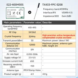 High - Precision TCXO LoRa SPI Module with Stamp Hole RF SMD Technology (E22 - 400M30S FPC)