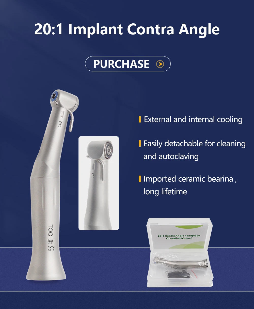 Sg20 Contraangulo Dental Low Speed Handpiece 20:1 Reduction Implant Surgery Contra Angle Handpiece Air Turbine