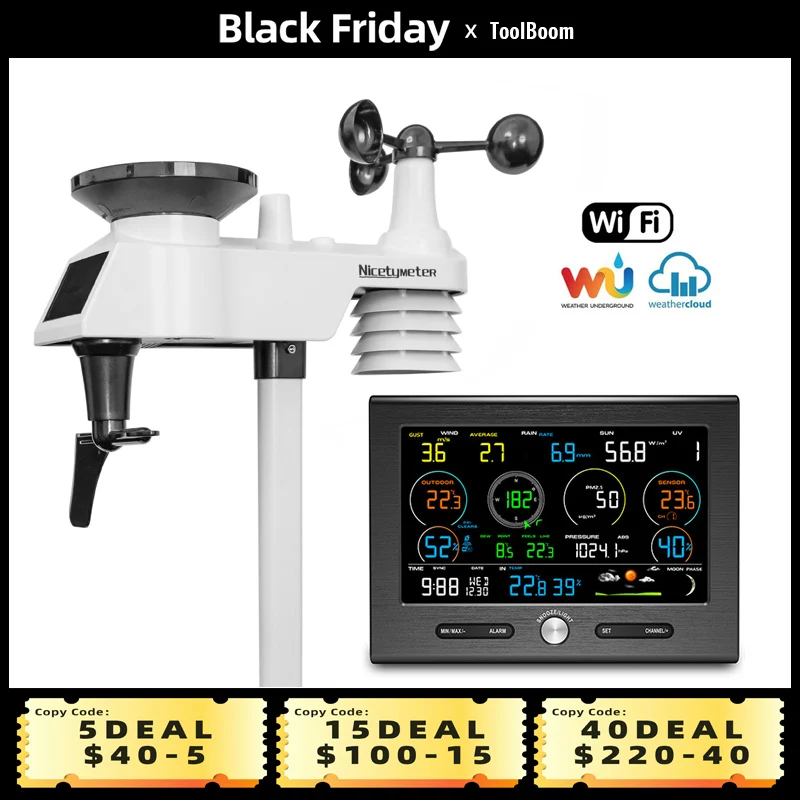 Wifi Weather Station 7 In 1 Outdoor Sensor Weather Forecast Base
