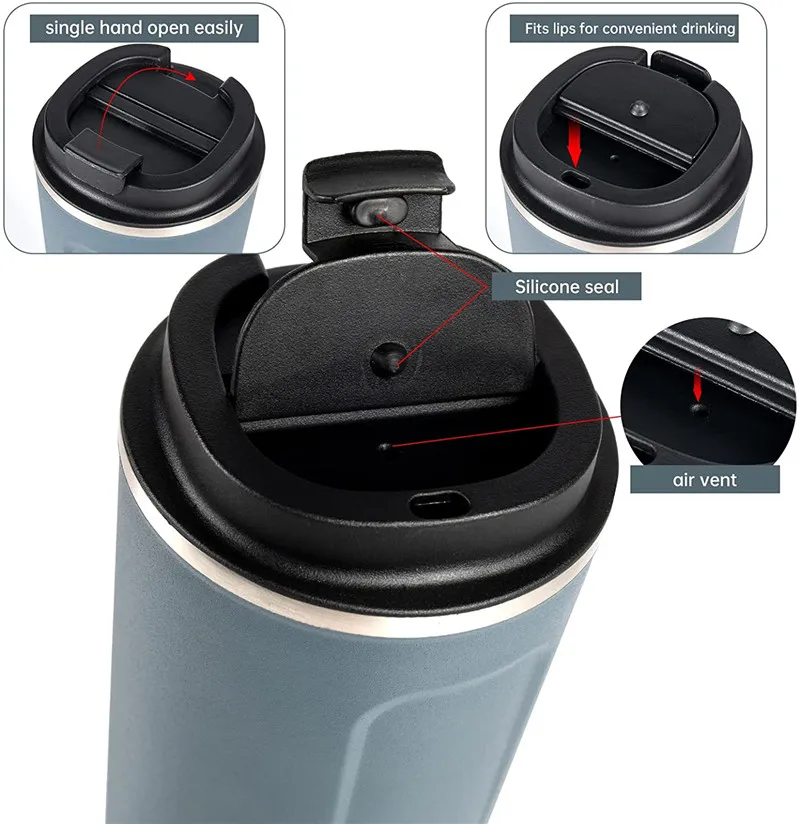 17oz/510ml Thermos Cup/Coffee Cup with Digital Thermometer for Keep Hot/Ice Coffee,Tea and Beer, Stainless Steel Vacuum Insulated Mug Spill Proof with
