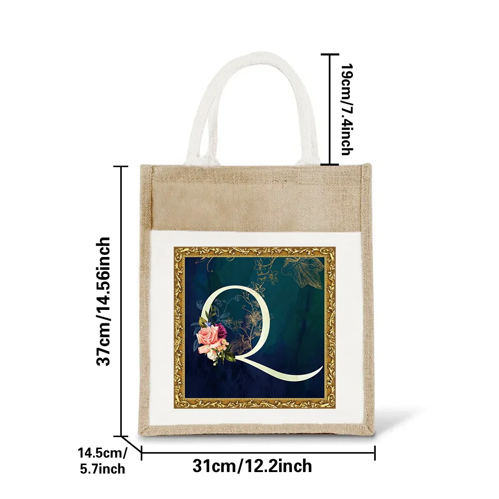 Jute Imitation Linen Bag White Shopping Bags Environmentally Friendly Flower Letter Series Printing Pattern Linen Shoulder Bag