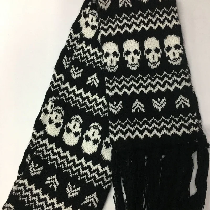 Luxus Skeleton Wrap mit Fransen Frauen Männer Schädel Schal Unisex Winter Warme Gestrickte Pashmina Schal Schwarz Quasten Schal Echarpe – Detail 6