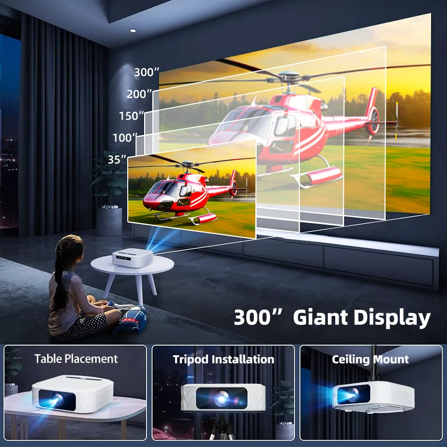 4K Smart Projector Full HD 1920*1080P 5G Wifi Control Home Cinema Theater Supports HDMI And Wifi Connection Built in Android Sys