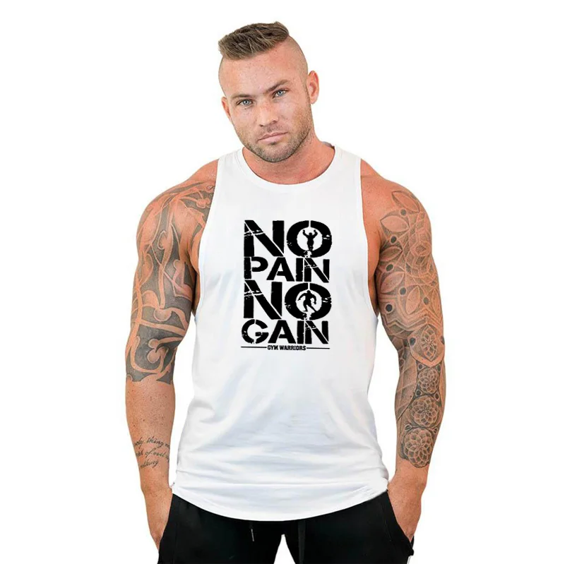 Keine Schmerzen kein Gewinn Fitness studio Krieger Kleidung Herren Baumwolle o Hals Fitness Tanktops Sommer Bodybuilding Unterhemden Sport ärmelloses Hemd – Detail 21