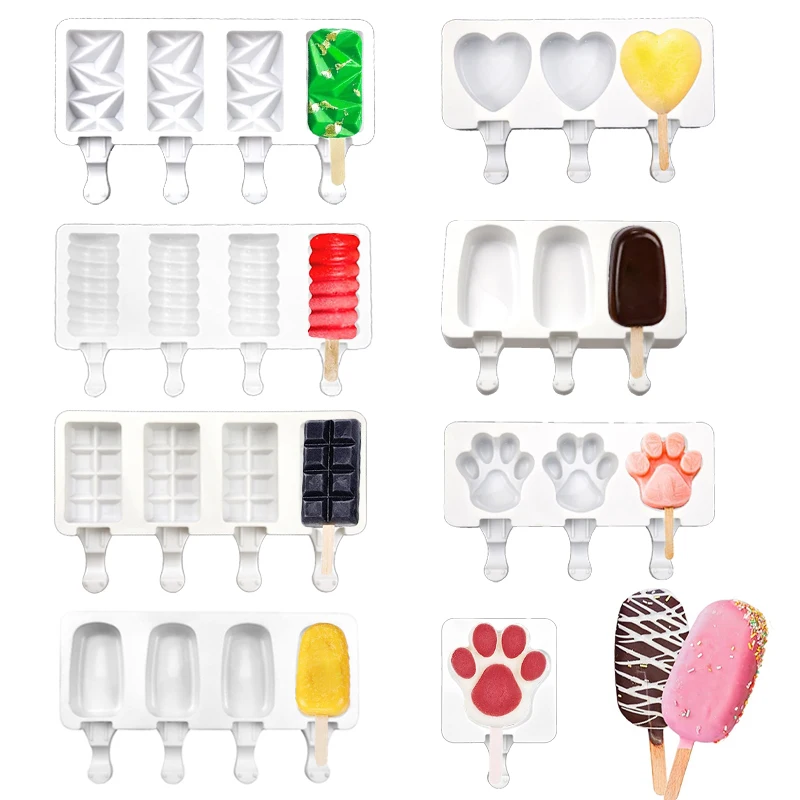 Description Picture 2 of item3/4 Cell DIY Silicone Ice Cream Mold Homemade Popsicle Maker Reusable Ice Cube Tray Mousse Dessert Ice Cream Mould Baking Tools