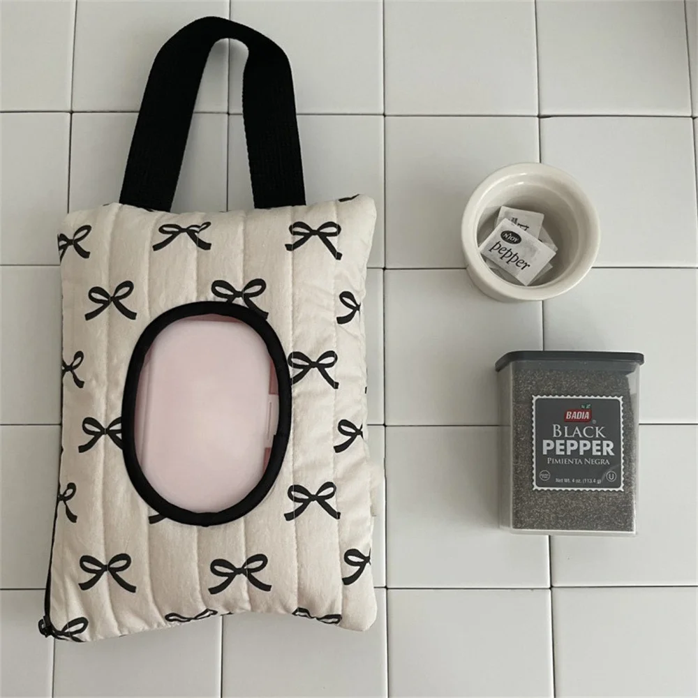 Cute Bow Flip Cover Tissue Box Kawaii Wet Wipes Case Car Home Hanging Bag Paper Holder Napkin Storage Container Paper Organizer 3