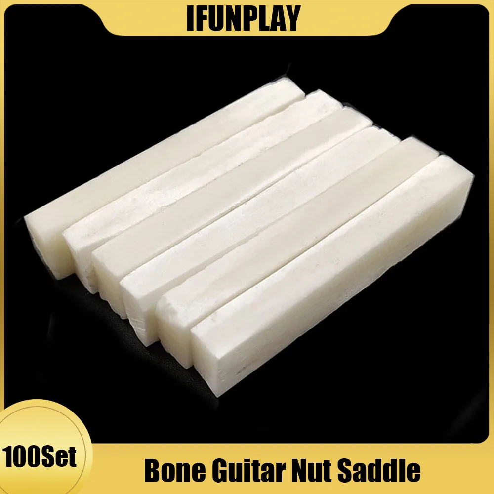 Classical Acoustic Electric Guitar Bone Guitar String Bridge Saddle Nut Blank Replacement Parts 100Set
