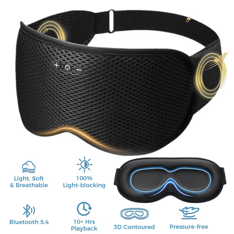 TOPOINT Sleep Headphones, Bluetooth Sleep Mask With Bluetooth Headphones Cotton Sleeping Headphones Bluetooth Eye Mask With Microphone Hands Free Light Blackout For Side Sleepers Father's Day Gift