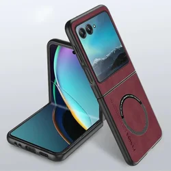 Luxury Sheepskin Leather Flip Phone Case with Magnetic Closure for Moto Razr Ultra 2025 (C)