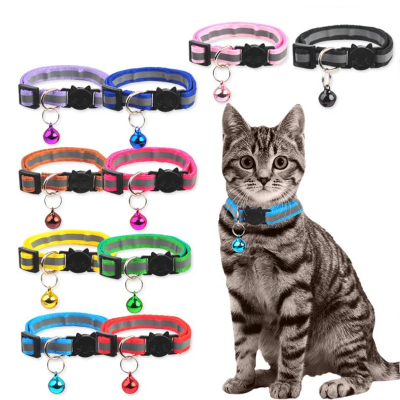 

Reflective Kitten Collar for Pets, Neck Ring, Adjustable Bell, Safety Elastic Necklace, Soft Material, Colors