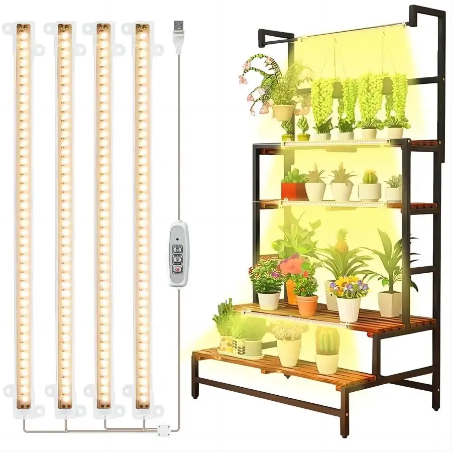 LED Plant Grow Light Strips Full Spectrum for Indoor Plants with Auto ON/Off Timer 48 LEDs 4 Dimmable Levels Sunlike Grow Lamp