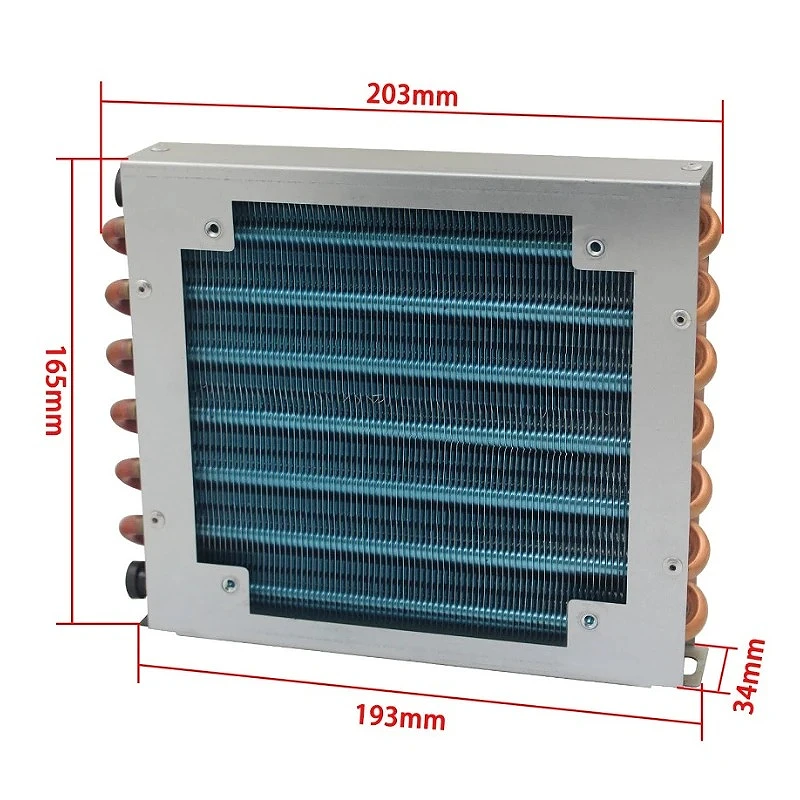 Condenser Radiator Refrigerator Freezer Air-cooled Water-cooled Aluminum 7mm Fin and Copper Tube Heat Exchanger Small Shell 1PCS