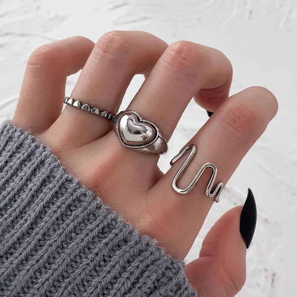 Vintage Pink Love Paper Clip Rings Set Per Le Donne Rock Hip Hop Twist Geometry Open Rings Fashion Ins Jewelry Gifts