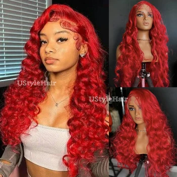 Hot Red Lace Wig 13x4 Long Body Wave Wigs for Women Glueless Heat Resistant Synthetic Hair Natural Hairline Daily Use Cosplay