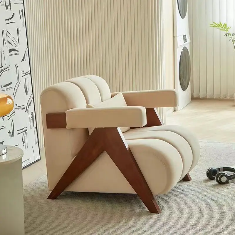 

Internet Popular Solid Wood Three-Seat Sofa Living Room Cream Style Sofa Designer Cashmere Straight Row Fabric
