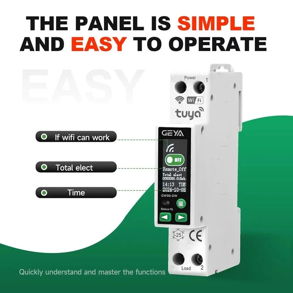 Tuya Smart WIFI MCB Digital Display Intelligent WiFi Timer Circuit Breaker 1P+N 63A Meter kWh Voltage Current Protector Switch smart switch,circuit breaker