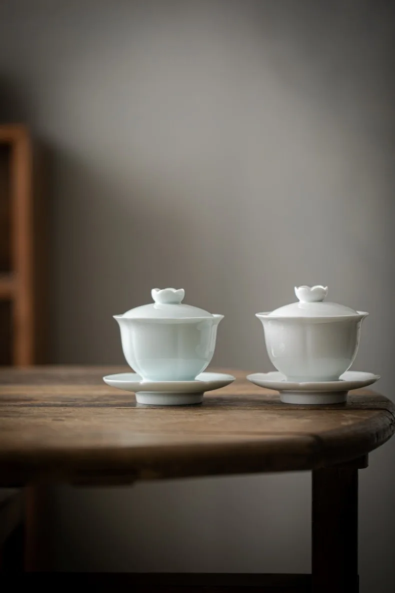 Lotus Green Porzellan Gaiwan Set, große weiße Seladon-Teeschale, Kung-Fu-Teeset, traditionelle Teetasse und Untertasse 150 ml – Detail 6