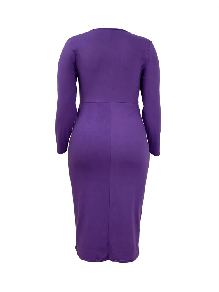 Wmstar Plus Size Dresses Women Bodycon Stretch V Neck Hollow Out Elegant Long Sleeve Maxi Dress Summer Wholesale Dropshipping