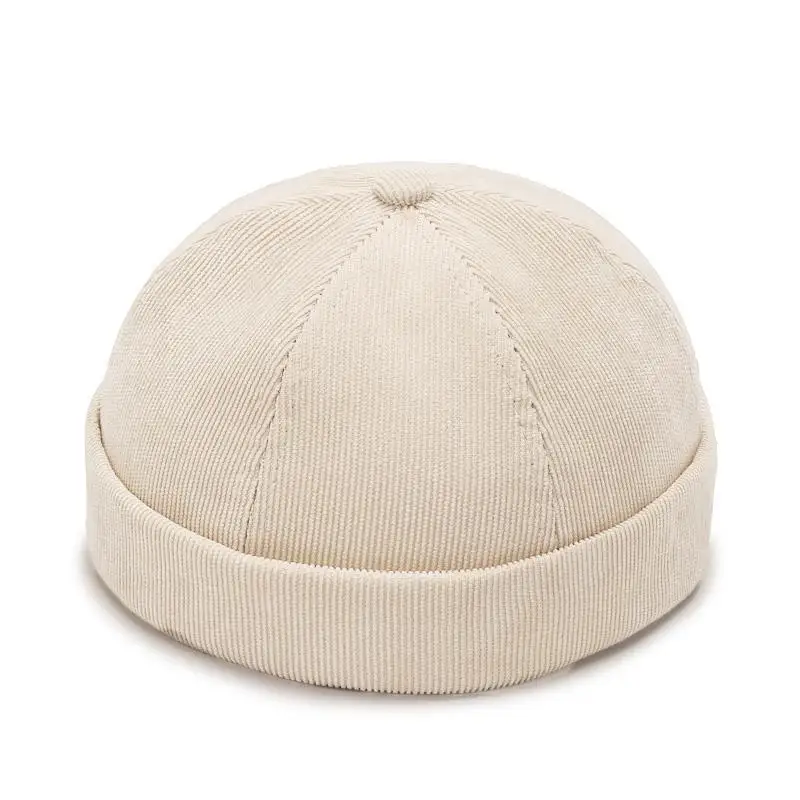 Fashion Hip Hop Hats Brimless Skullies Caps For Men Beanie Hat Vintage Men‘s Caps Corduroy Solid Color Street Landlord Hat - 4