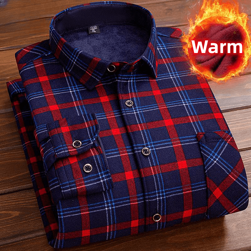 Large Size Shirt Top Autumn Winter New Casual Men's Fashion Long Sleeve Plaid Thick Warm Men's Casual High Quality Soft Shirt