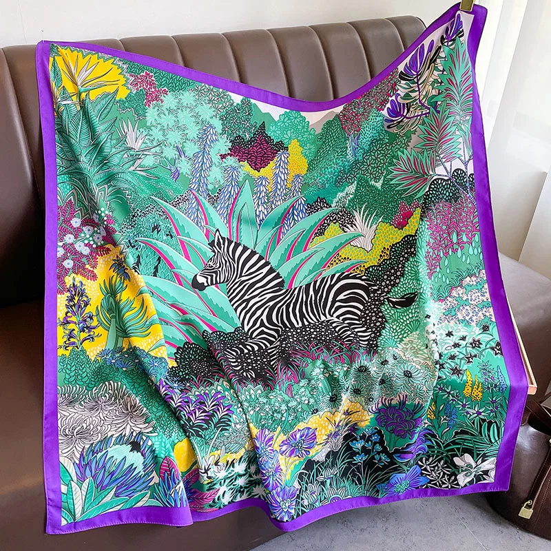 

2024 шелковый шарф 90x9 0 см роскошный брендовый саржевый головной платок с принтом волос большой платок хиджаб шаль Женская Бандана Платок Шарф