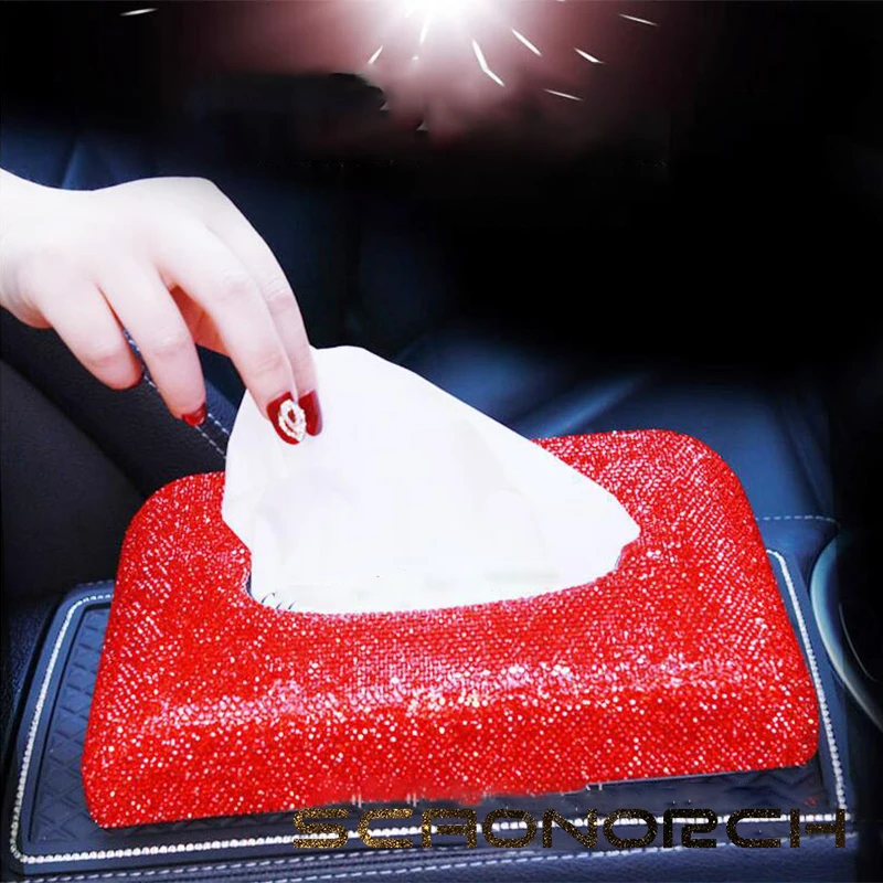 Luxury Tissue Box Napkin Holder Car Diamond Tissue Pumping Paper Box Toilet Paper Towel Storage Box Home Decor Auto Accessories 6