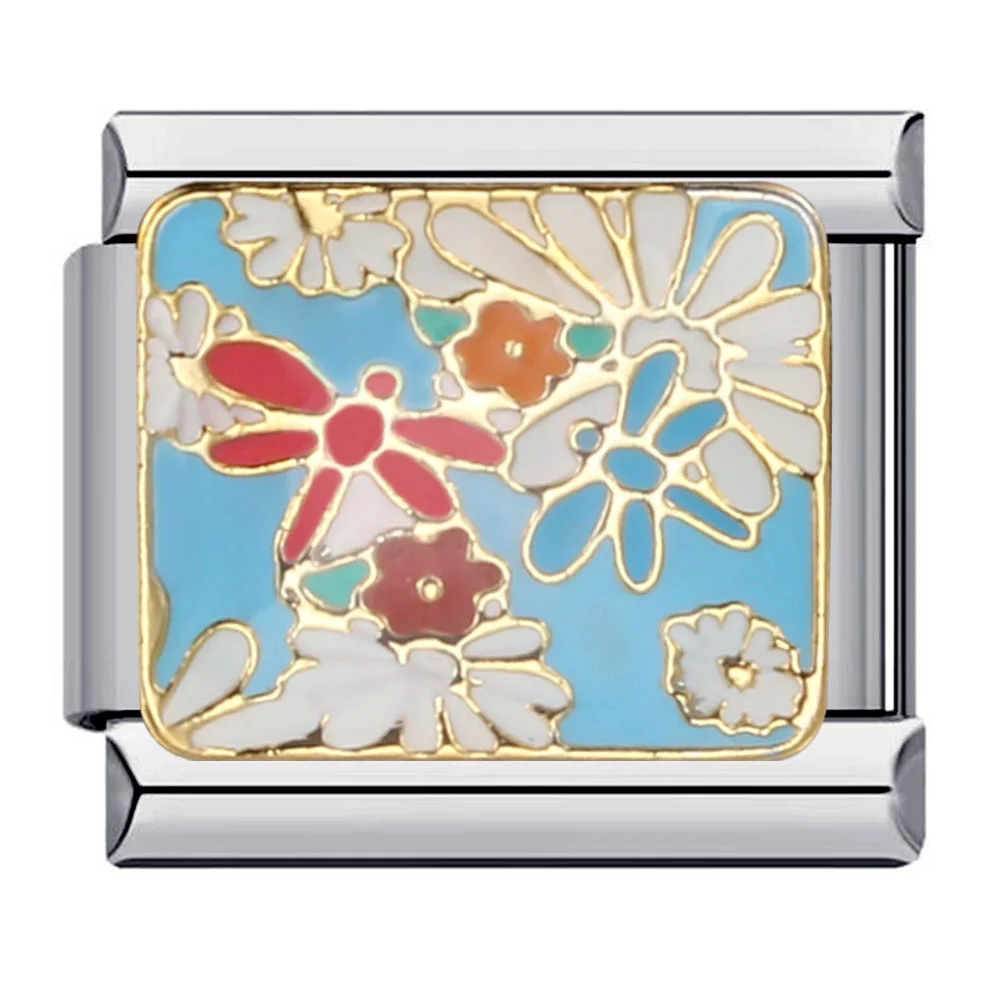 Colorful Glaze Floral & Fish Charm Stainless Steel Bracelet