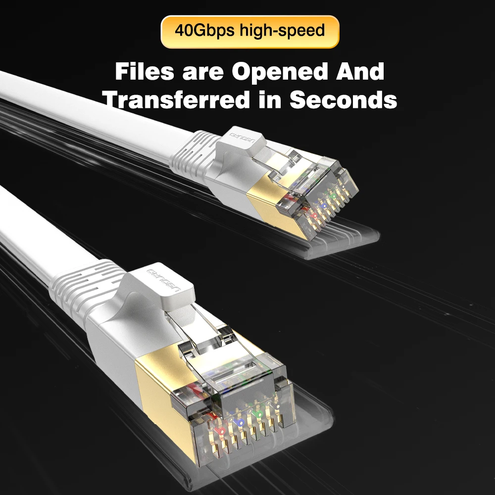새로운 화이트 cat8 이더넷 케이블 40Gbps Cat 8 플랫 RJ45 차폐 네트워크 LAN 카테고리 8 케이블 순수 구리 고속 인터넷 케이블