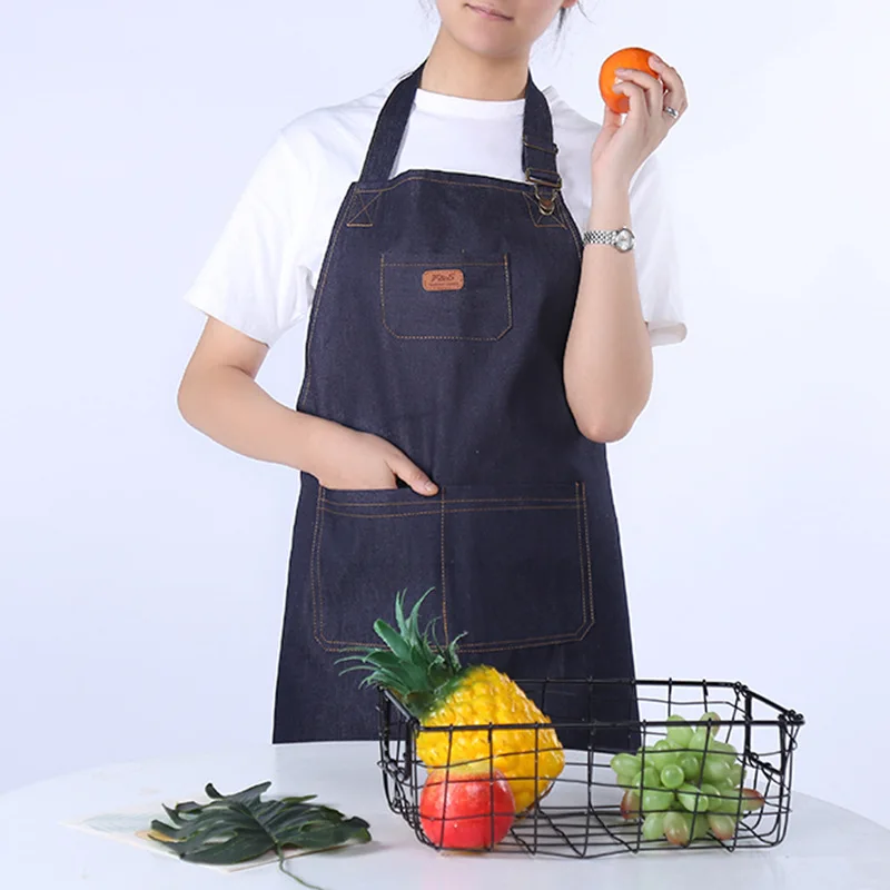 

Adjustable Neckband Waistline Denim Apron Convenient Front Pocket Foldable Soft Wear-resistant Overalls For Home Kitchen Garden
