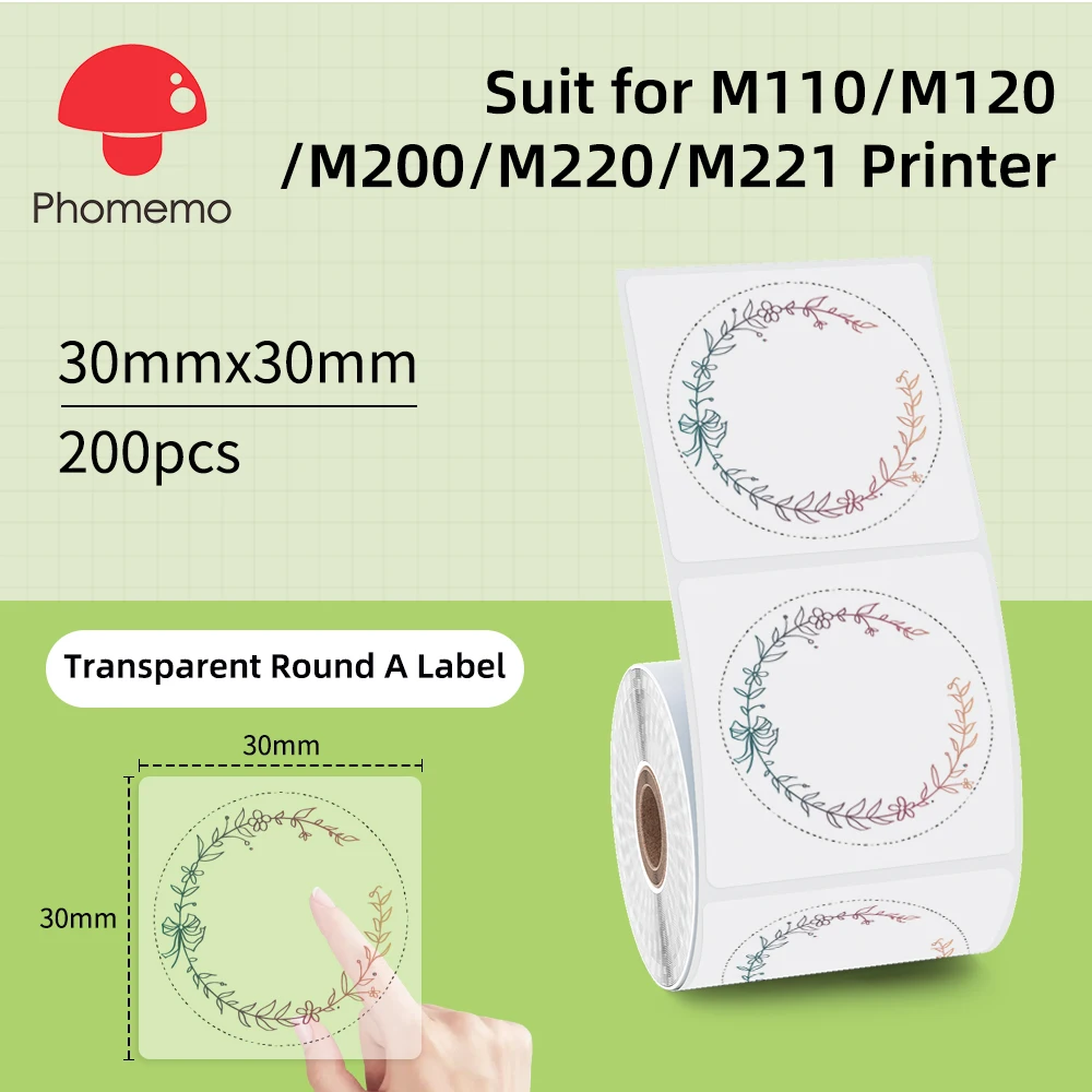 Phomemo Transparent Thermal Labels 50 X 50 Mm, Round Labels For The D520BT Thermal Printer, Compatible With Munbyn, Zebra, Jadens, Nelko, Itari And Other Printers With Waste Paper Basket