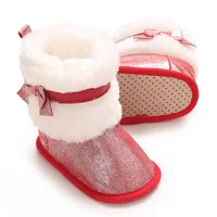 Winter Snow Baby Boots Newborn Warm Booties Shoes Soft Sole Shiny Flats with Cute Bows First Walkers Infant Shoes 0-18Months 6