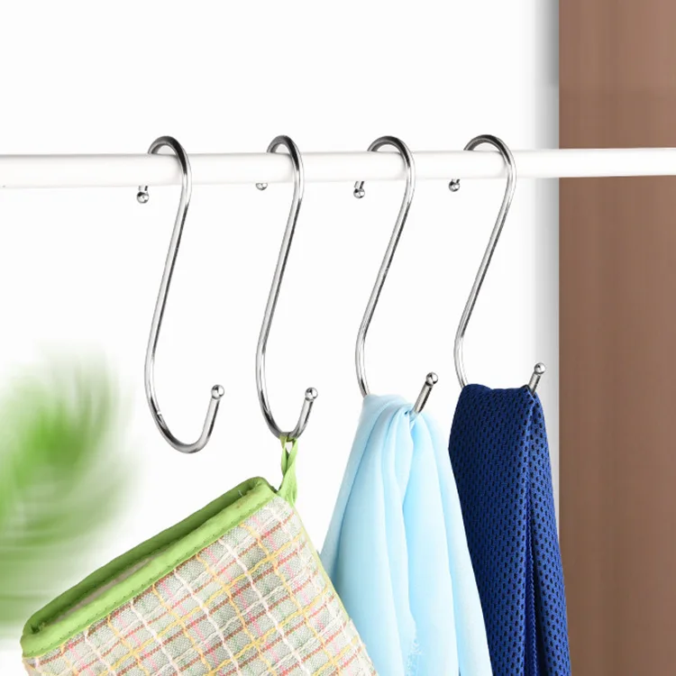 10Pcs S-Shape Hook Stainless Steel Clothes Bags Towel Hanging Rack Multi-function Kitchen Bedroom Railing S Hanger Hooks
