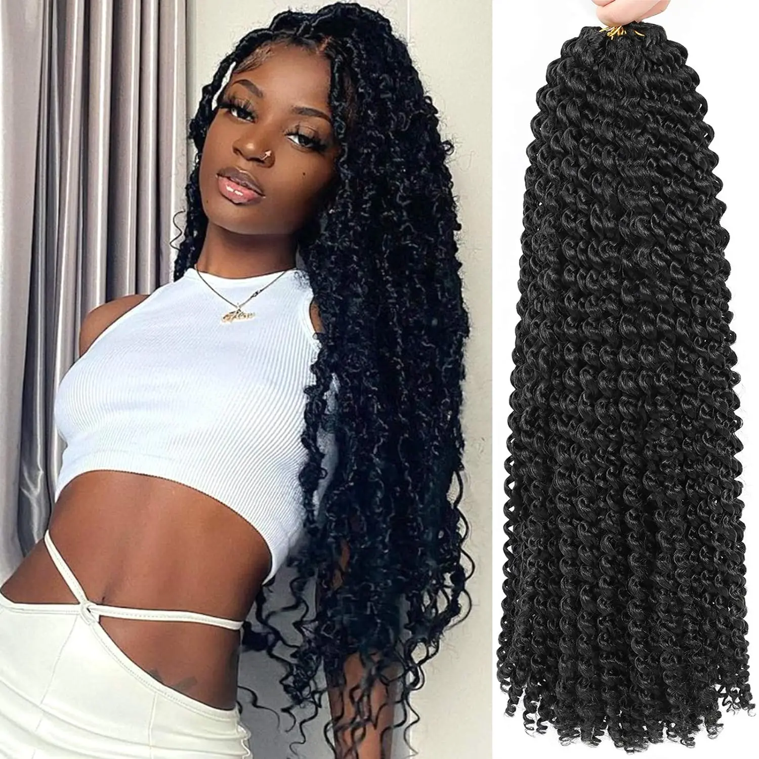 24" Passion Twist Hair 8Packs Freetress Water Wave Crochet Hair Synthetic Curly Braiding Hair For Butterfly Locs Crochet Braids 1