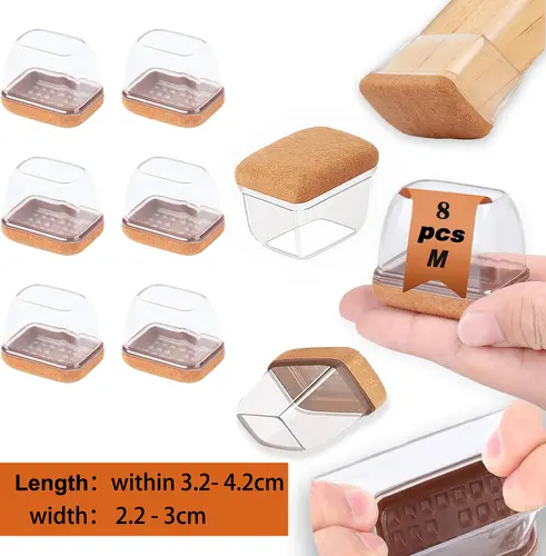 8PCS  Silicone Chair Leg Floor Caps Protectors Rectangle with Felt Foot End Caps Covers width 22-32mm for Chair Table No Noise - Image 8