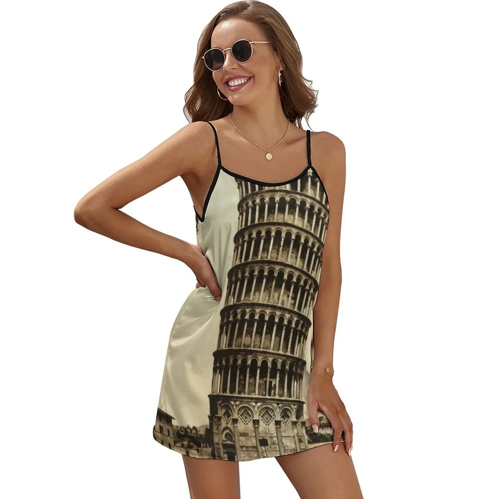

Vintage Leaning Tower of Pisa Photograph (1900) Sleeveless Dress women's elegant loose dresses purple dress