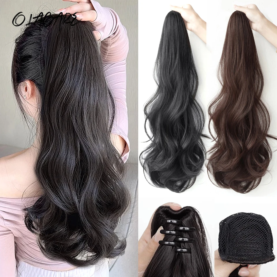 

OLACARE Synthetic Long Curly Hair Band With Grab Clip Ponytail Wig Curly Hair False Ponytail Fluffy Hair Can Be Braided